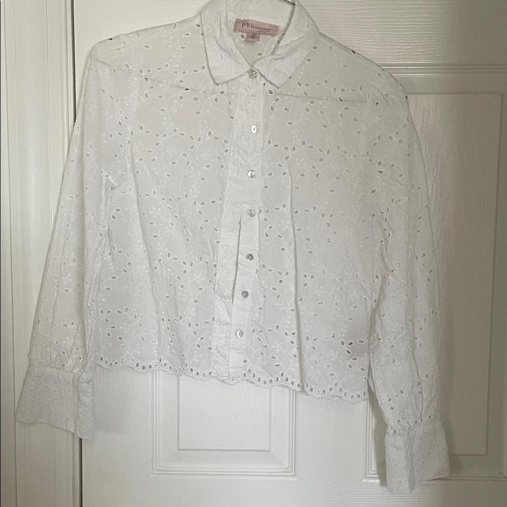Philosophy White Eyelet Button Down Shirt